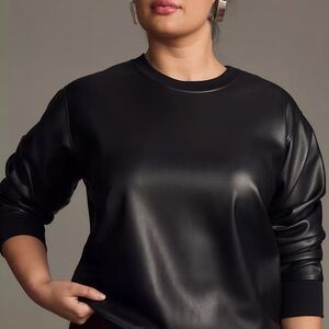 Black Faux Leather Women's Top